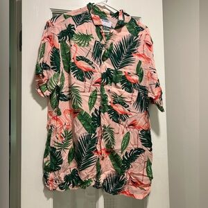 Men's Old Navy Pink Tropical Flamingo Button-Up Shirt Size Medium